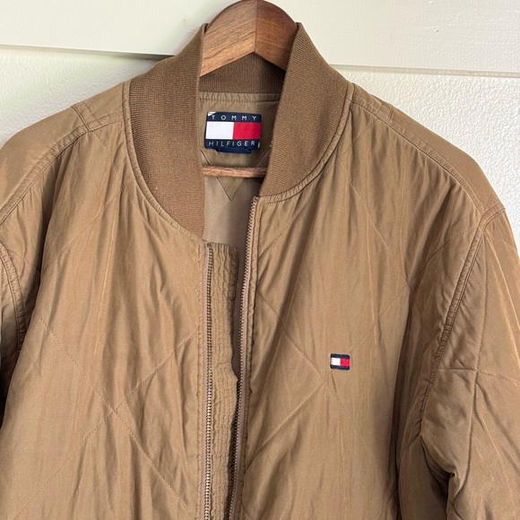 Tommy Hilfiger L Men’s Quilted Brown Camel Bomber Full Zip Jacket - Picture 3 of 15